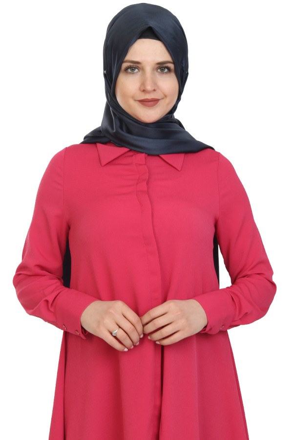 Önden Gizli Düğmeli Mevlana Tunik-Fuşya1011