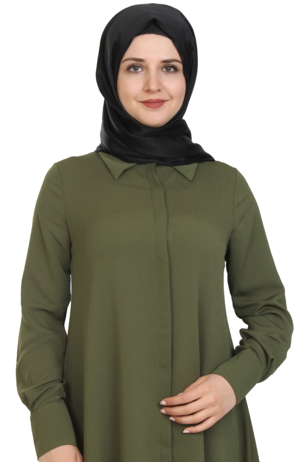 Önden Gizli Düğmeli Mevlana Tunik-Yeşil1011