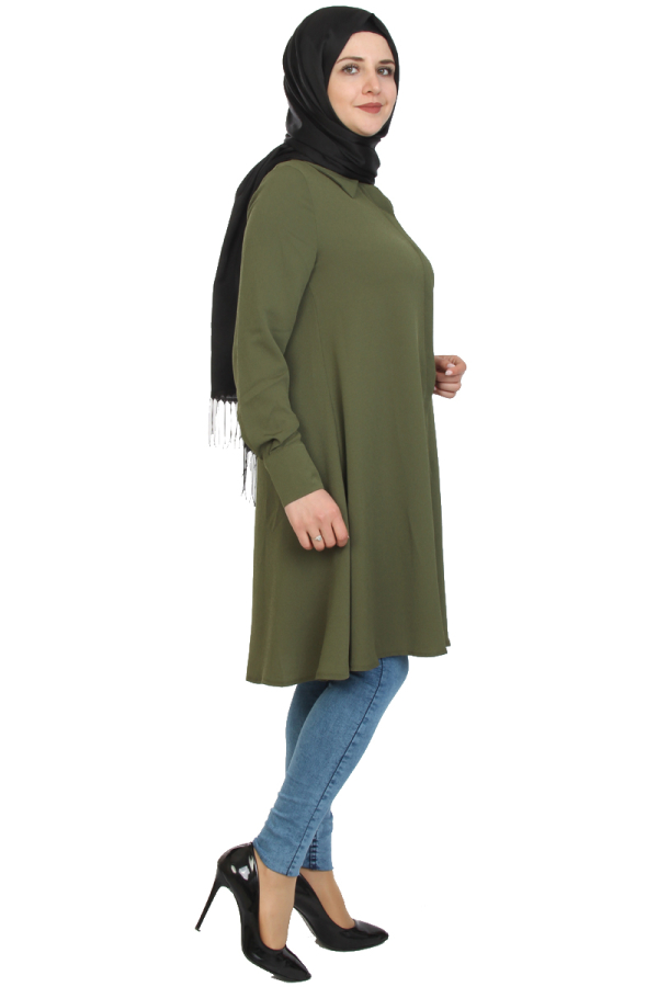 Önden Gizli Düğmeli Mevlana Tunik-Yeşil1011