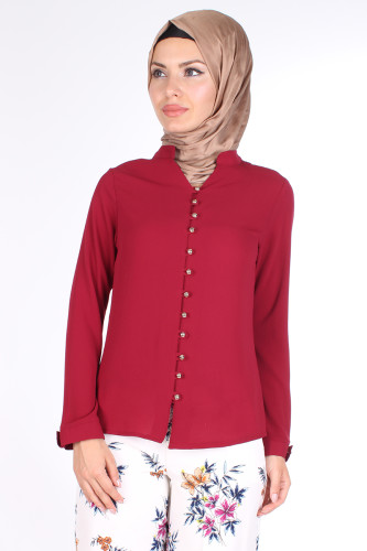 Modaebva - Önden Sık Düğmeli Bluz-7036 Bordo (1)