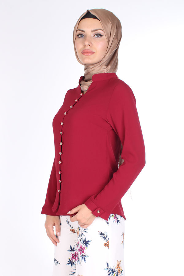 Önden Sık Düğmeli Bluz-7036 Bordo