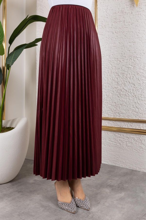 Pliseli Tesettür Etek-2034 Bordo