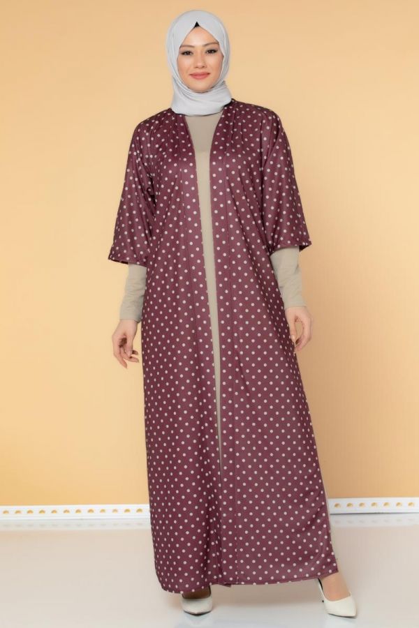 Puantiyeli İkili Tesettür Takım-3036 Bordo