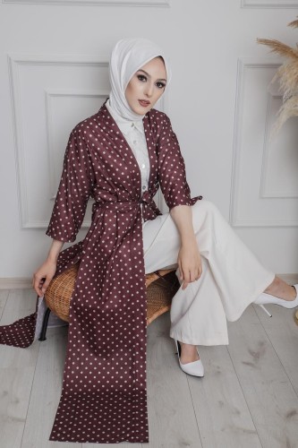 Modaebva - Puantiyeli Kimono-3636 Bordo