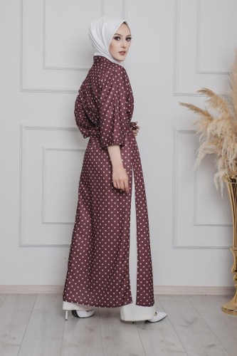 Puantiyeli Kimono-3636 Bordo - Thumbnail