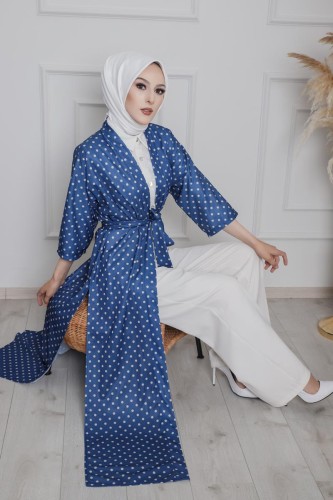 Modaebva - Puantiyeli Kimono-3636Mavi