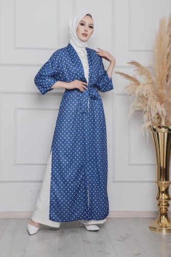 Puantiyeli Kimono-3636Mavi - Thumbnail