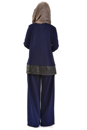 Pul Payet Cep Detaylı Pantolonlu Takım Lacivert-2036 - Thumbnail