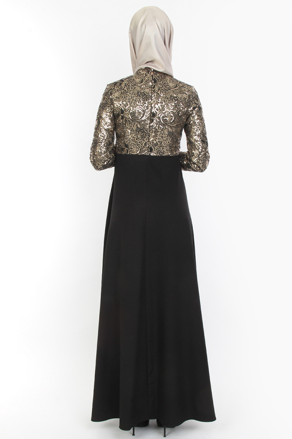 Pul Payet Çiçek Desenli Abiye Gold-0018