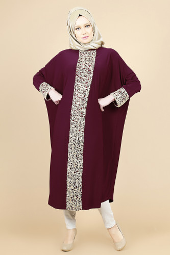 Pul Payet Gold Detay Yarasa Tunik-Bordo0518 - Thumbnail