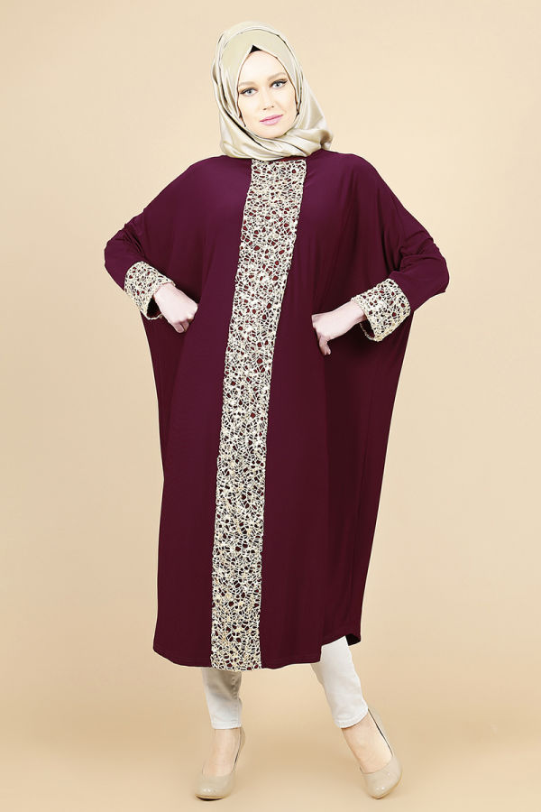 Pul Payet Gold Detay Yarasa Tunik-Bordo0518