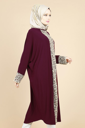 Pul Payet Gold Detay Yarasa Tunik-Bordo0518 - Thumbnail