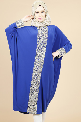 Pul Payet Gold Detay Yarasa Tunik-Mavi0518 - Thumbnail