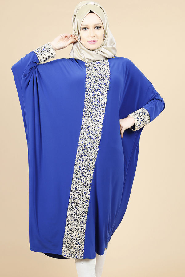 Pul Payet Gold Detay Yarasa Tunik-Mavi0518