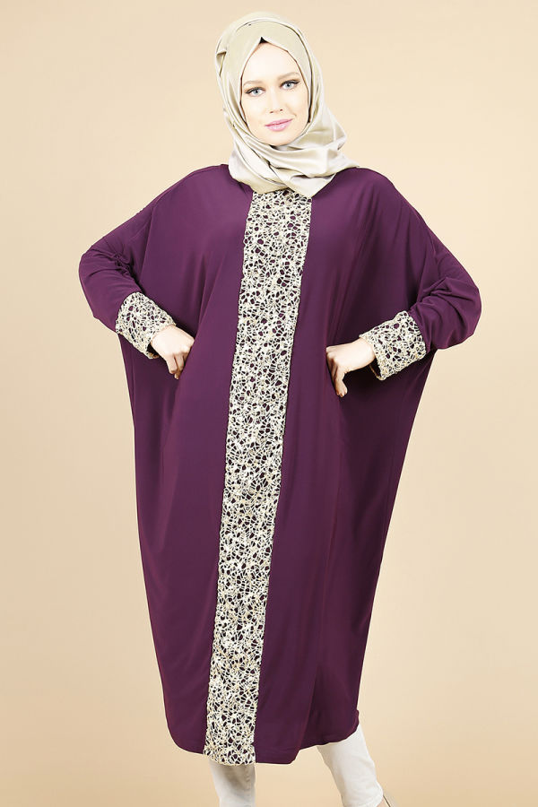 Pul Payet Gold Detay Yarasa Tunik-Mürdüm0518