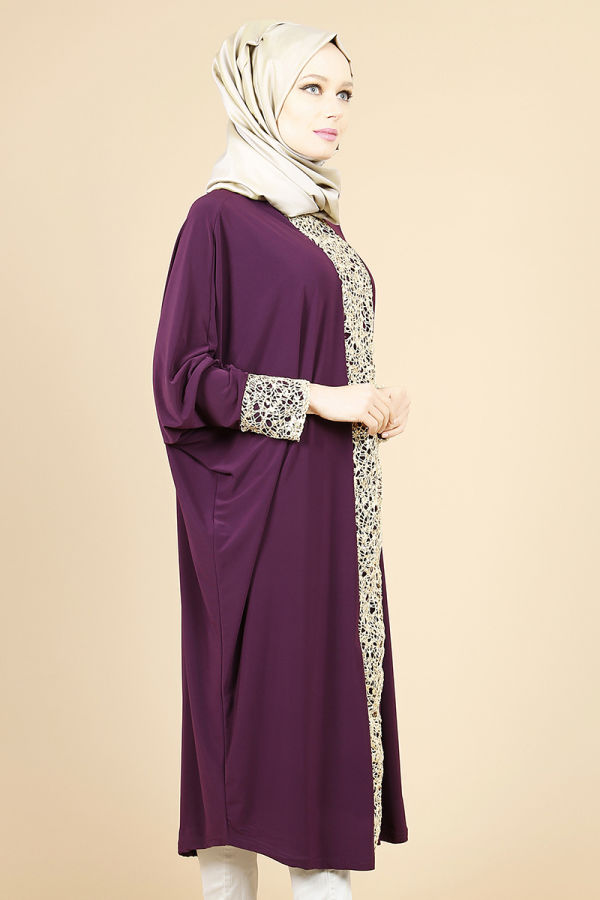 Pul Payet Gold Detay Yarasa Tunik-Mürdüm0518