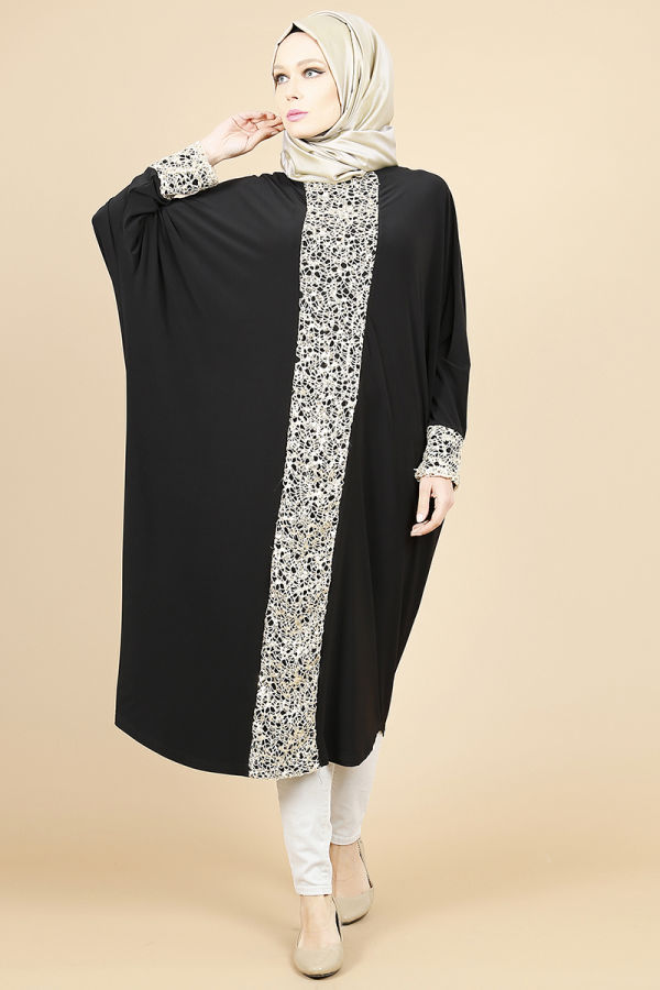 Pul Payet Gold Detay Yarasa Tunik-Siyah0518