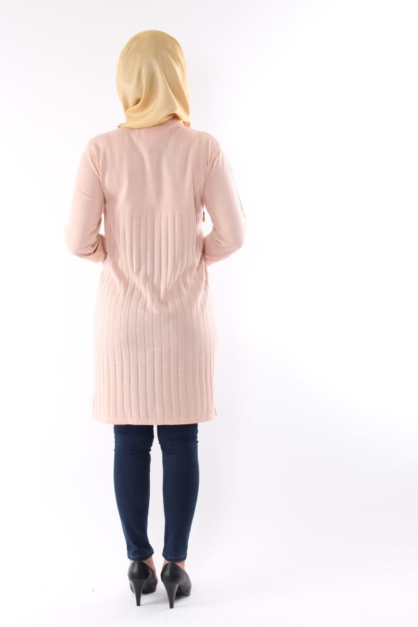 Rengarek Saçaklı Triko Tunik-Pudra0556