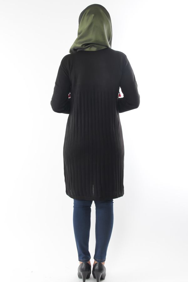 Rengarek Saçaklı Triko Tunik-Siyah0556