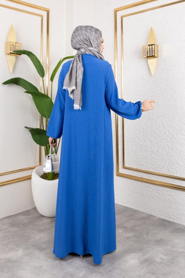 Robalı Tesettür Elbise-5023 İndigo