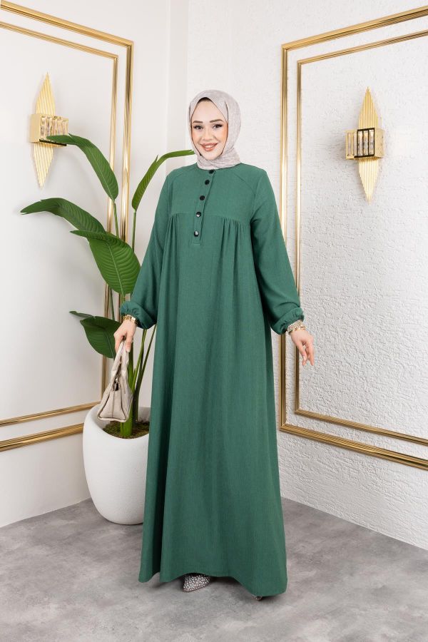 Robalı Tesettür Elbise-5023 Zümrüt yeşili