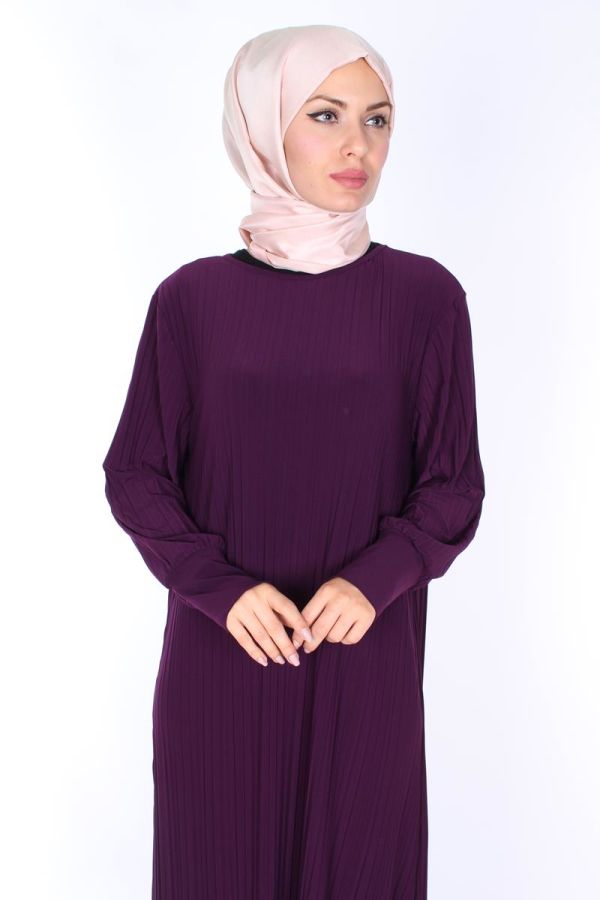 Sandy Boydan Pileli Elbise-220Mor