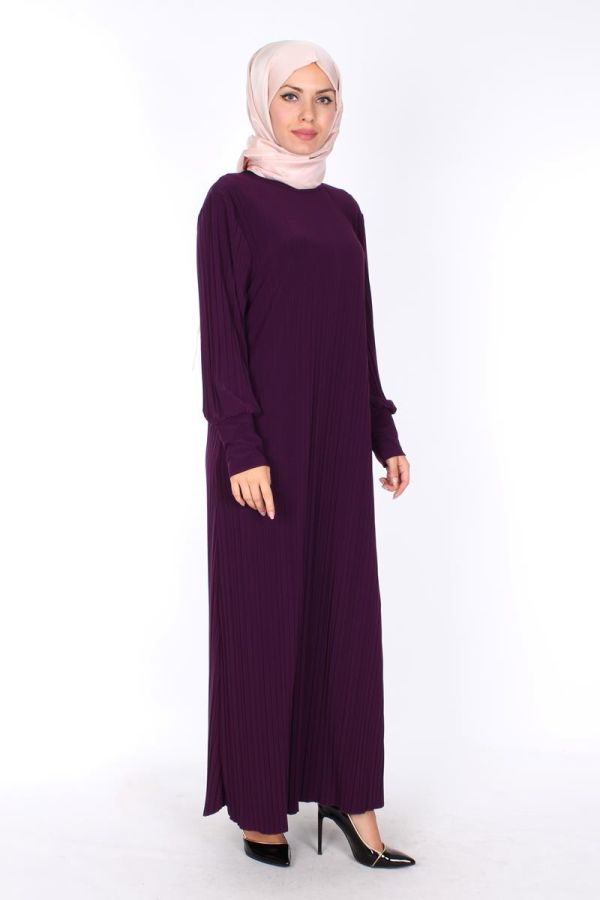 Sandy Boydan Pileli Elbise-220Mor