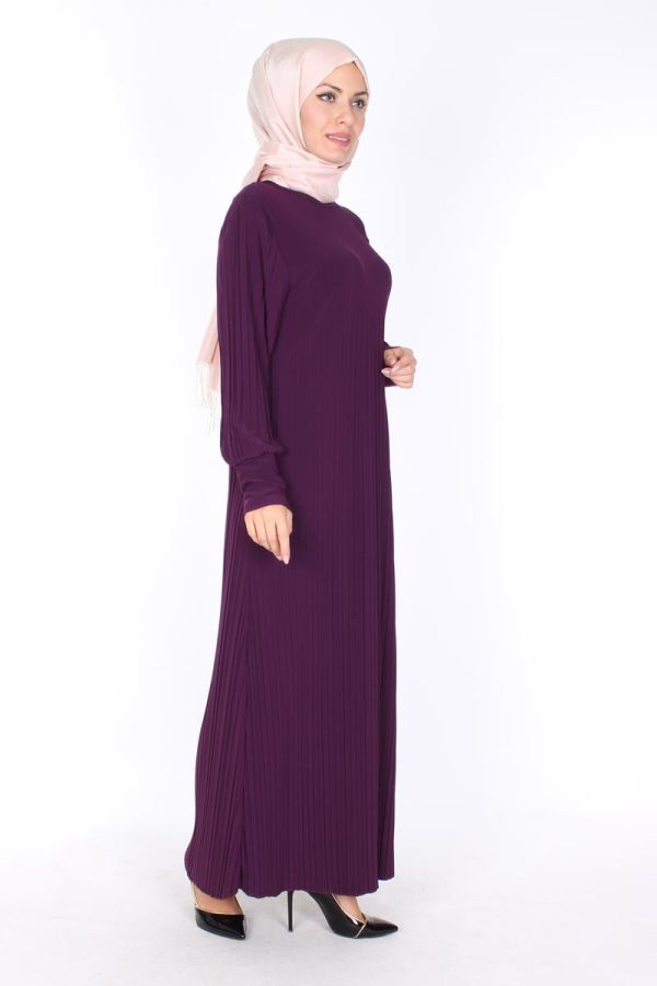 Sandy Boydan Pileli Elbise-220Mor