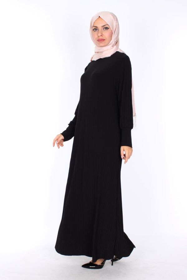 Sandy Boydan Pileli Elbise-220Siyah