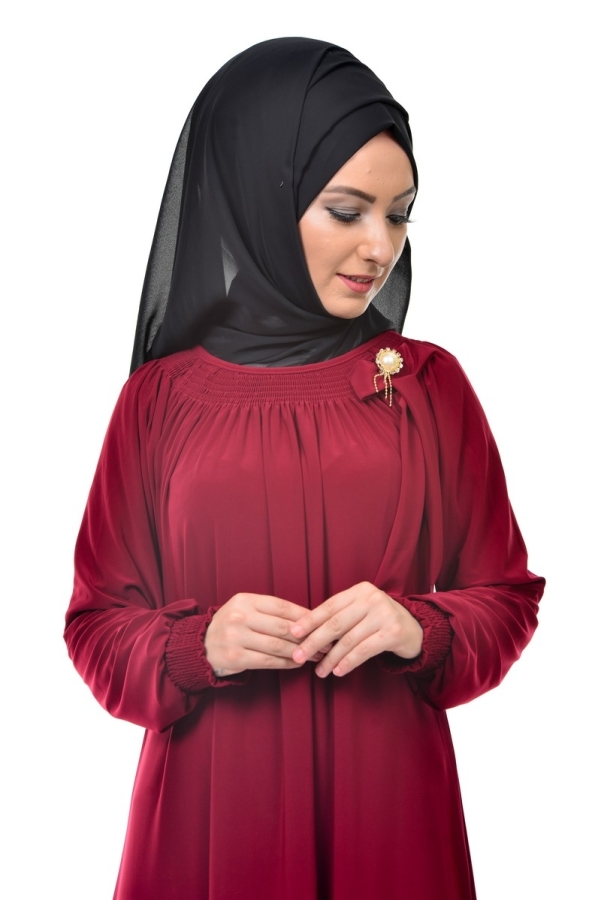 Sandy Broşlu Ferace Bordo-1021