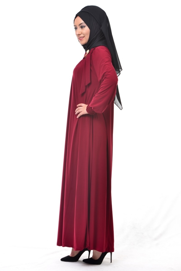 Sandy Broşlu Ferace Bordo-1021