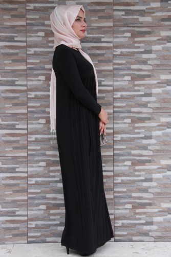 Sandy Pileli elbise-Siyah1921 - Thumbnail