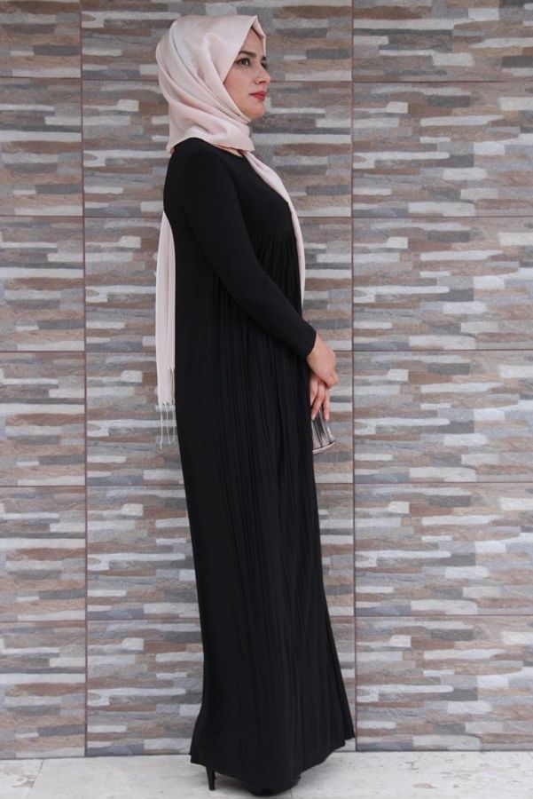 Sandy Pileli elbise-Siyah1921