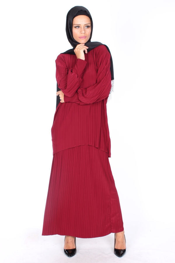 Sandy Pileli İkili Takım-0550Bordo