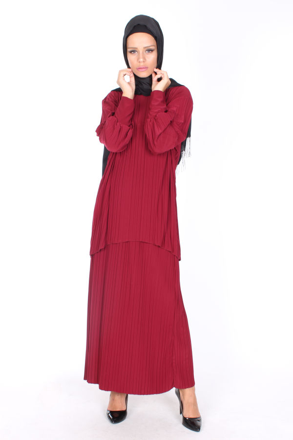 Sandy Pileli İkili Takım-0550Bordo