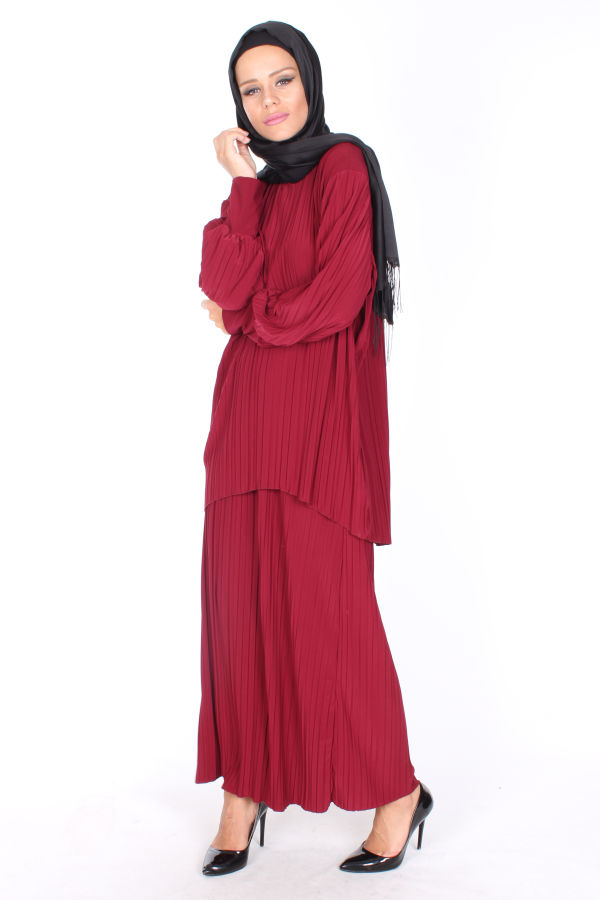 Sandy Pileli İkili Takım-0550Bordo