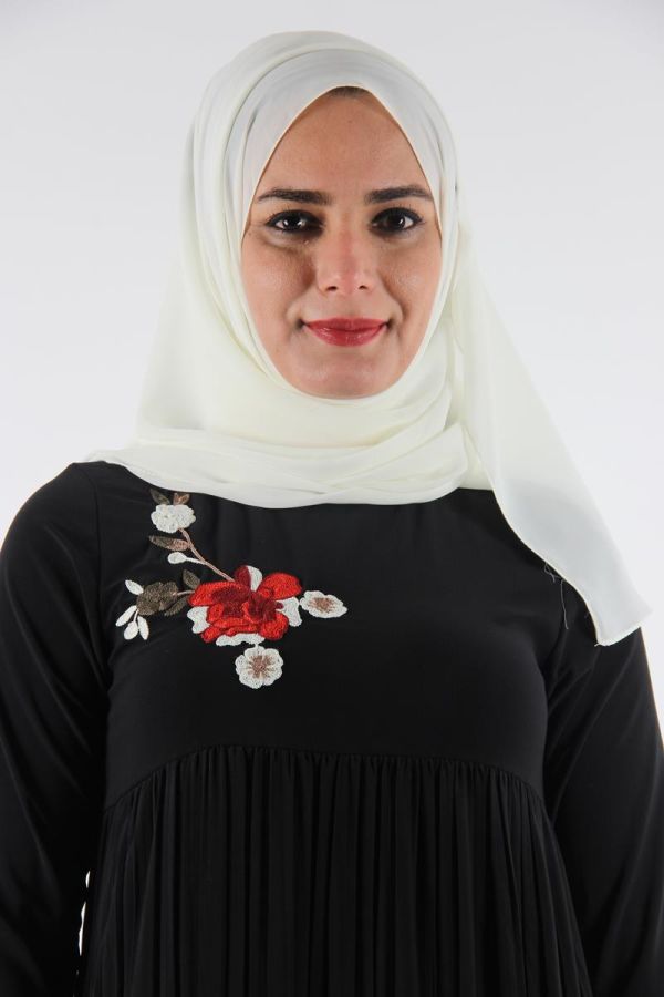 Sandy Pileli Nakışlı Elbise Siyah0510