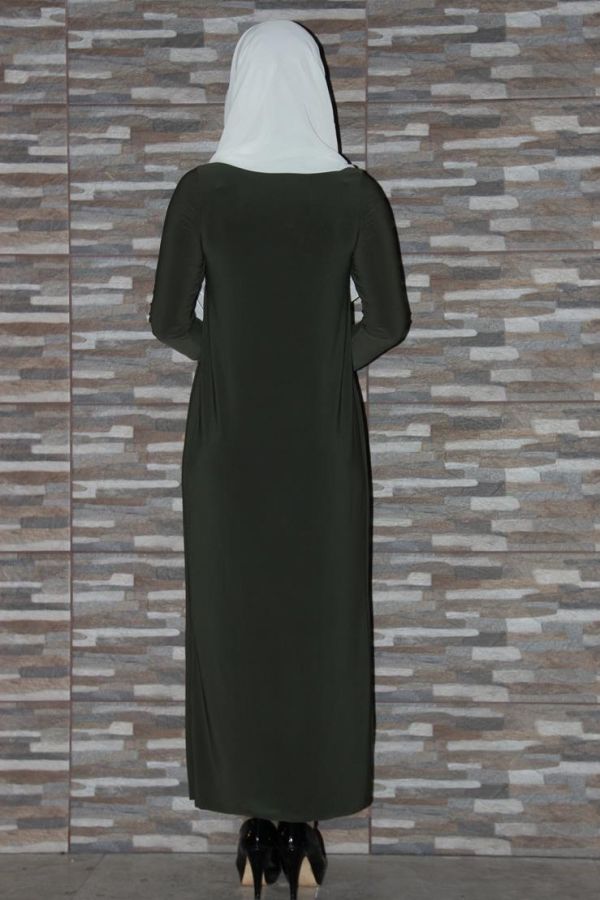 Sandy Pileli Nakışlı Elbise Yeşil-0510