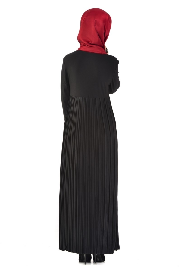 Sandy Pileli Ve Kolyeli Elbise Siyah- 4004