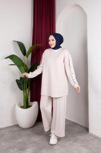 Modaebva - Scuba Kumaş İkili Takım-2024 Bej
