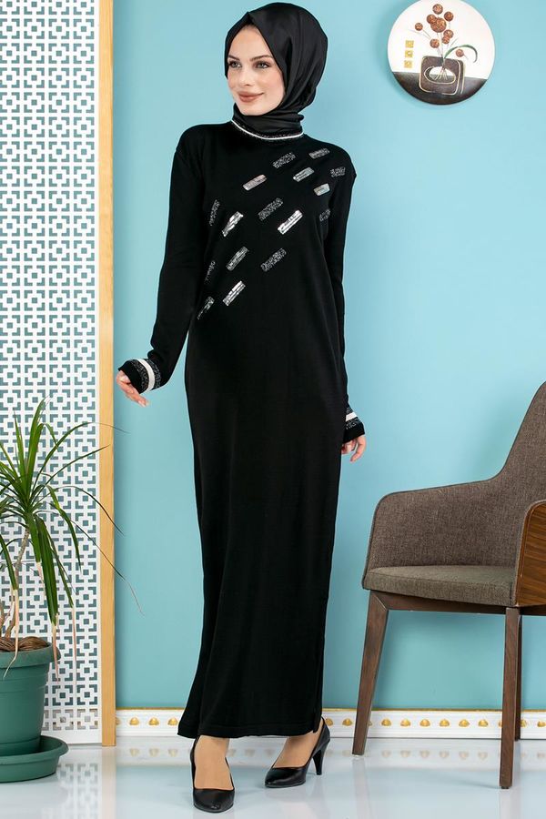 Sena Pul Detaylı Triko Elbise-3100 Siyah