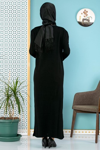 Sena Pul Detaylı Triko Elbise-3100 Siyah - Thumbnail