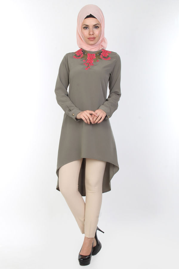Serap Nakışlı Tunik-0534Haki