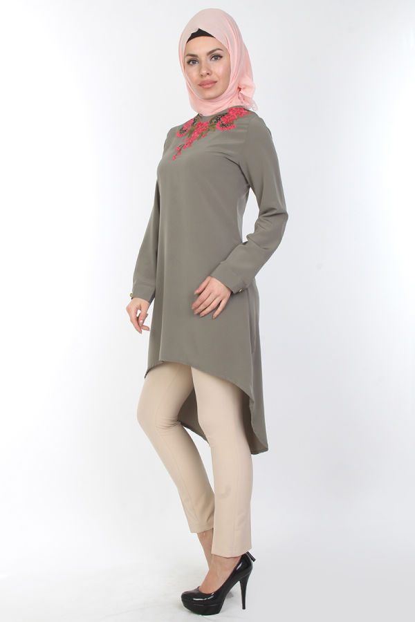 Serap Nakışlı Tunik-0534Haki