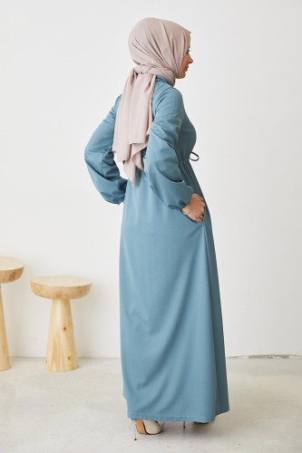 Sim Detaylı Fermuarlı Ferace-3077 Mintyeşili - 6