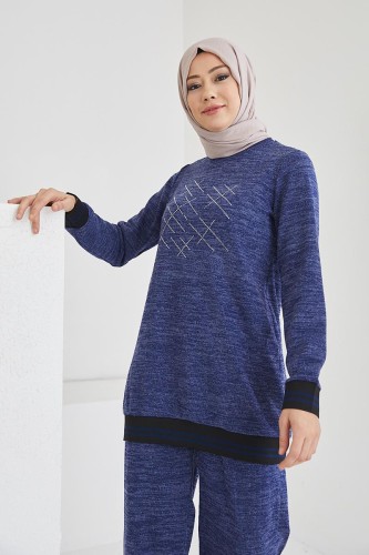 Modaebva - Taş İşlemeli Takım-3073 İndigo (1)