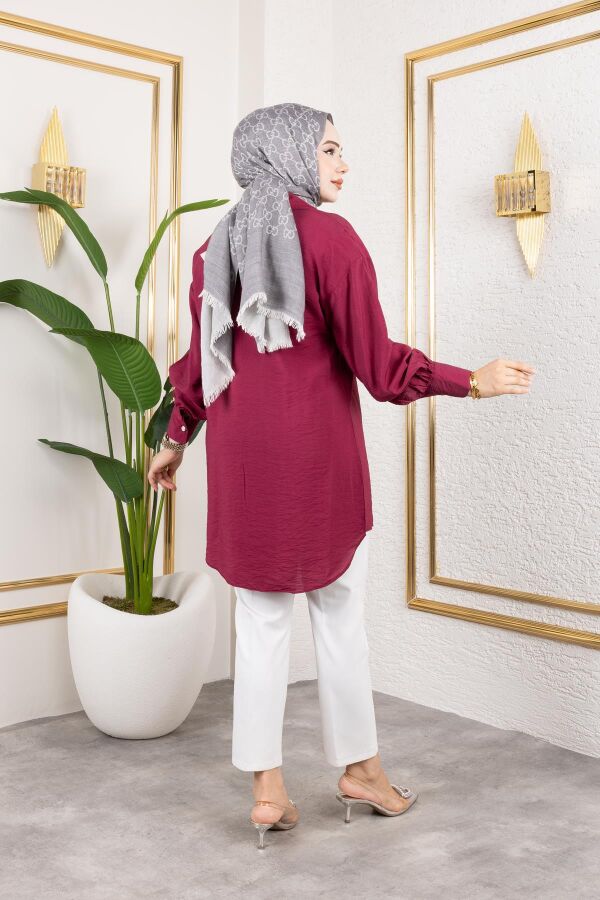 Taş Ve Düğme Detaylı Tunik-5263 Bordo - 6