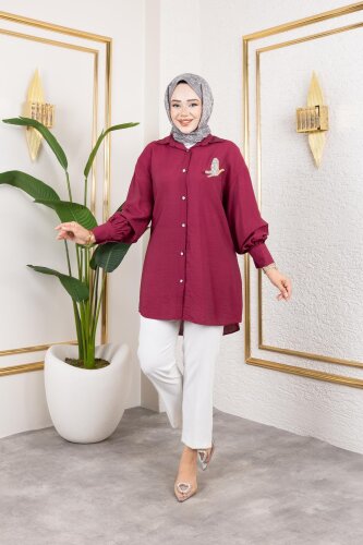 Taş Ve Düğme Detaylı Tunik-5263 Bordo - Modaebva (1)