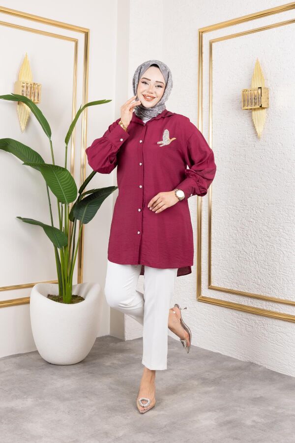 Taş Ve Düğme Detaylı Tunik-5263 Bordo - 3