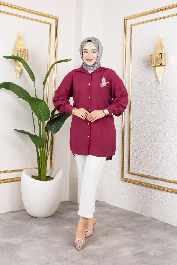 Taş Ve Düğme Detaylı Tunik-5263 Bordo - 4